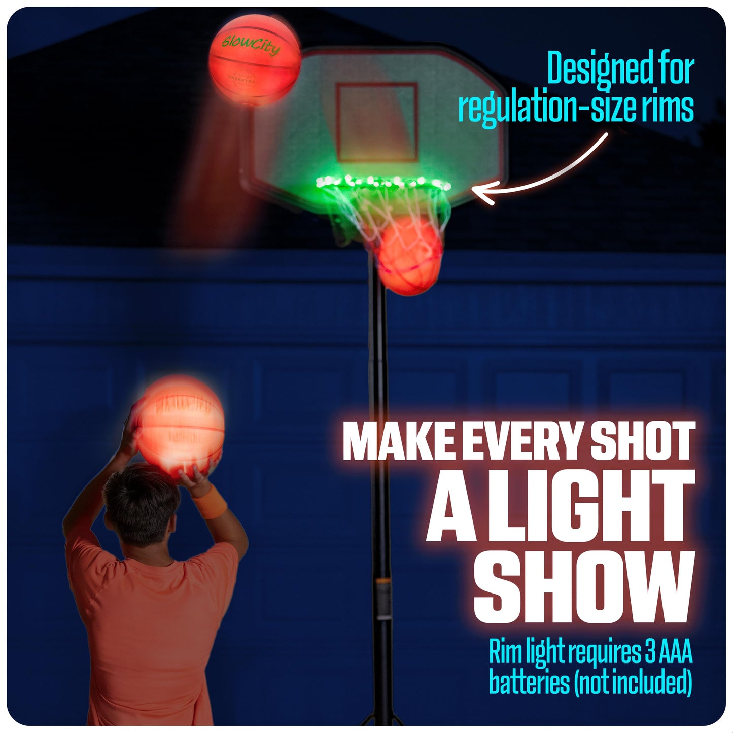 GlowCity Glow in The Dark Basketball for Teen Boy - Glowing Red Basket Ball, Light Up LED Toy for Night Ball Games - Sports Stuff & Gadgets for Kids Age 8 Years Old and Up. Great Gift for Boys & Girls