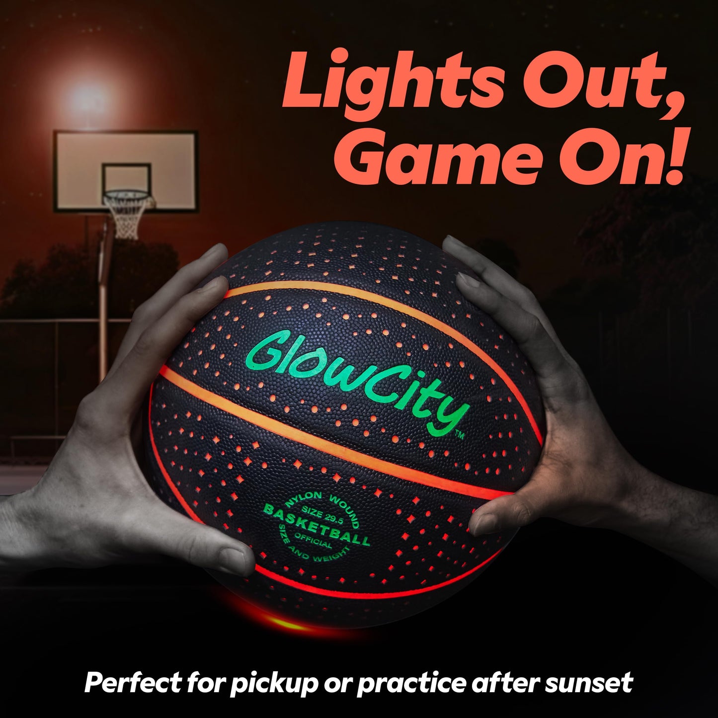 GlowCity Glow in The Dark Basketball for Teen Boy - Glowing Red Basket Ball, Light Up LED Toy for Night Ball Games - Sports Stuff & Gadgets for Kids Age 8 Years Old and Up. Great Gift for Boys & Girls