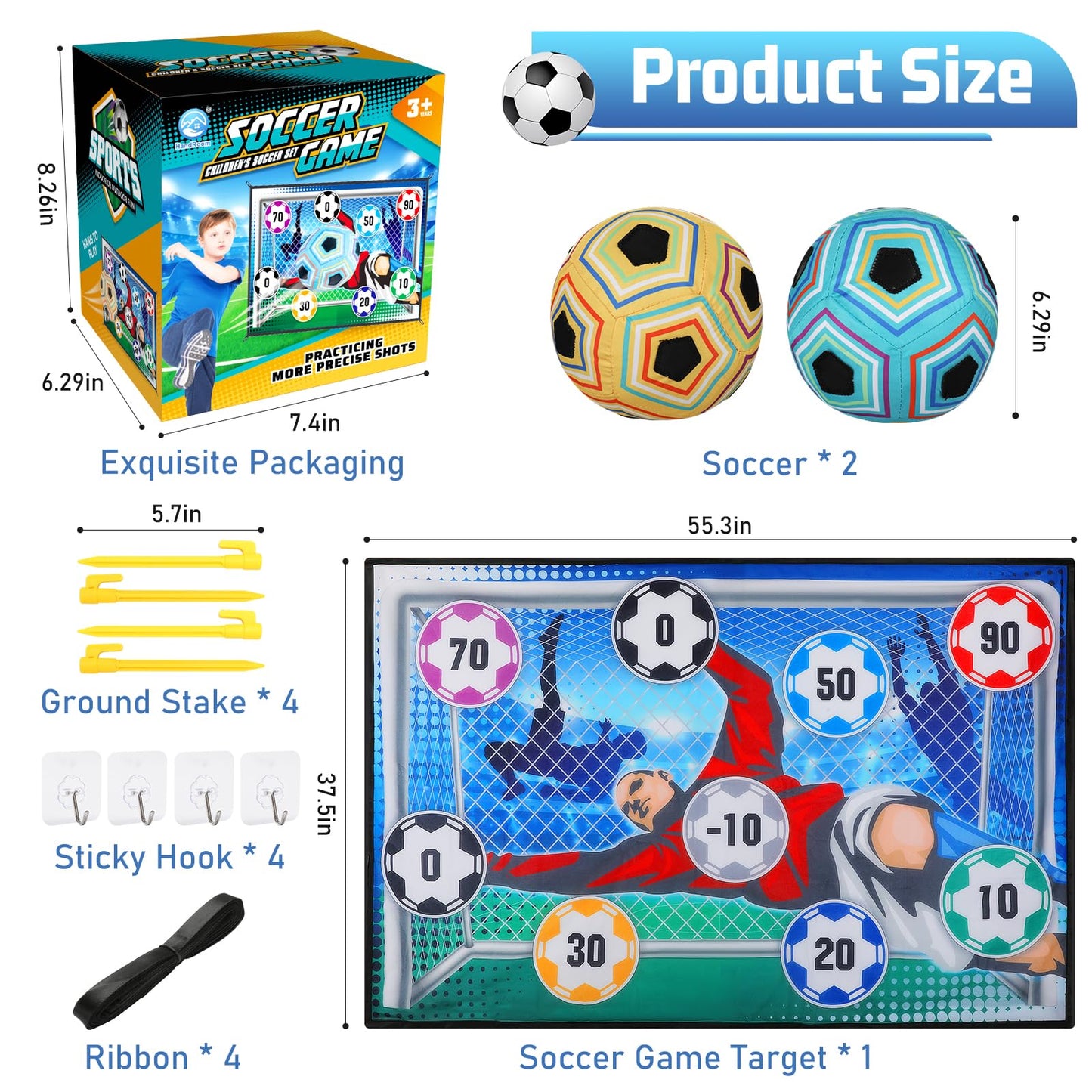 VATOS Toy Soccer Ball Game Set for Boys and Girls, Indoor Outdoor Backyard Toss Soccer Goal Game with 2 Balls, 1 Flannel Target, Soccer Toys for 3-5 6-8 8-12 Years Old Kids Birthday