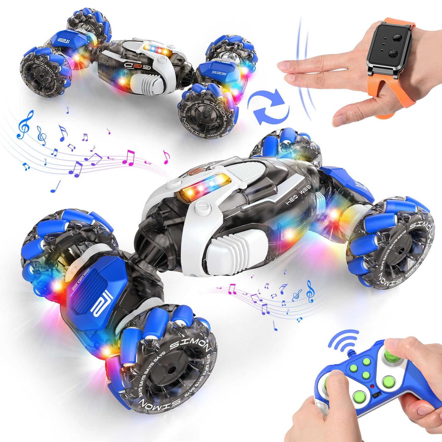 Gesture Sensing RC Stunt Car, 360° Rotating 4WD Remote Control Transform Hand Controlled Car - Fun Toys for 6 7 8 9 10 11 12 13 Year Old Boys Girls Birthday Gifts