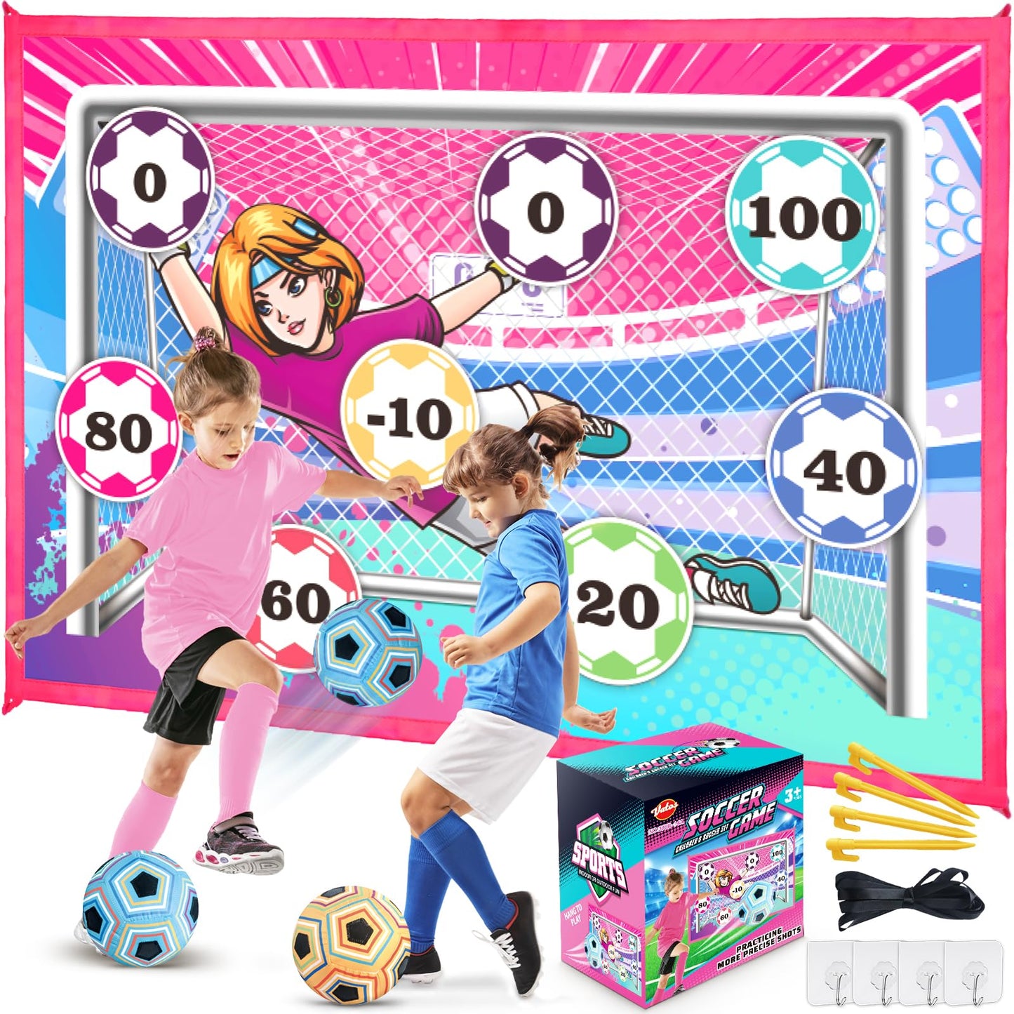 VATOS Toy Soccer Ball Game Set for Boys and Girls, Indoor Outdoor Backyard Toss Soccer Goal Game with 2 Balls, 1 Flannel Target, Soccer Toys for 3-5 6-8 8-12 Years Old Kids Birthday