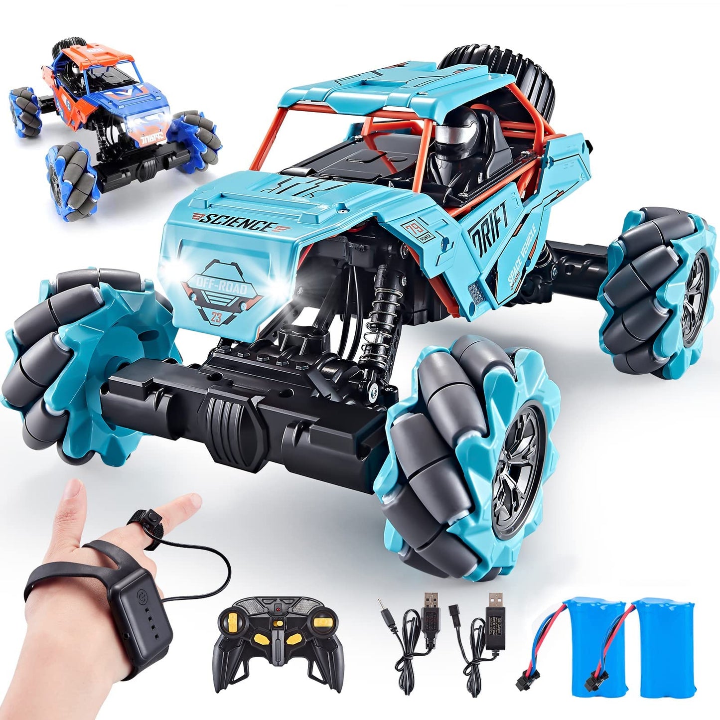 4WD Remote Control Gesture Sensor Car,Hand Controlled RC Stunt Car,Double-Sided Vehicle 360° Rotation with Light and Music Spray, Watch Toy Cars for Boys & Girls Birthday