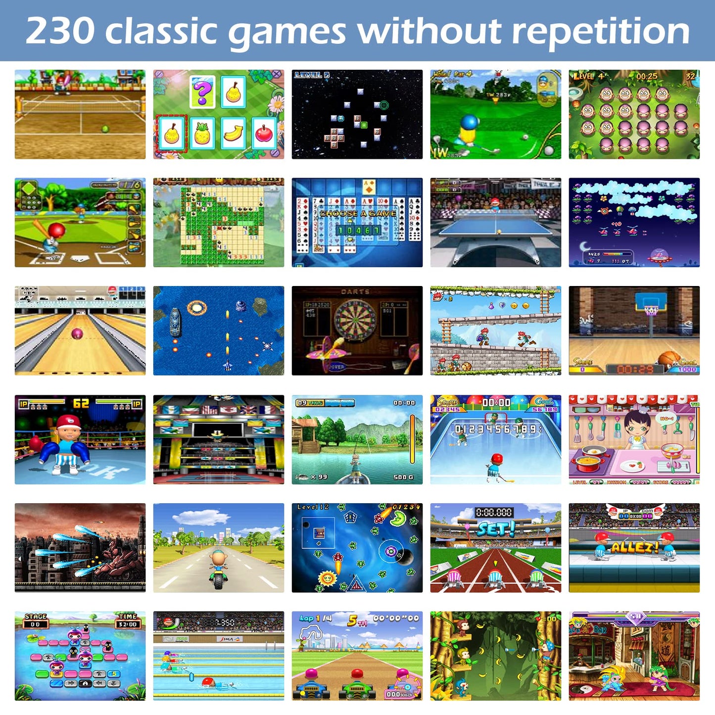 16 Bit Handheld Game for Kids Adults, 3.0'' Large Screen Preloaded 230 HD Classic Retro Video Games with USB Rechargeable Battery & 3 Game Cartridges for Birthday Gift for Kids 4-12 (Blue)