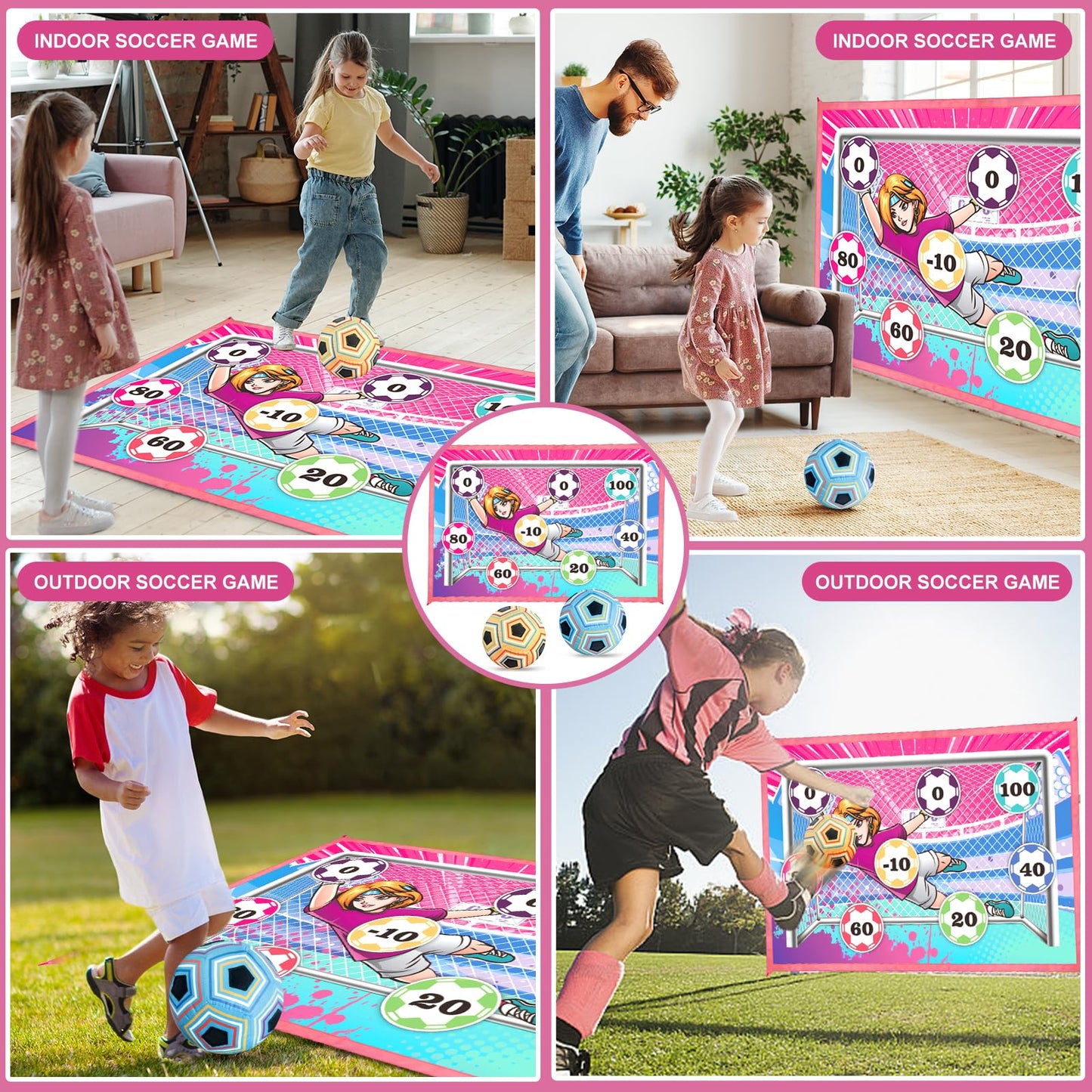 VATOS Toy Soccer Ball Game Set for Boys and Girls, Indoor Outdoor Backyard Toss Soccer Goal Game with 2 Balls, 1 Flannel Target, Soccer Toys for 3-5 6-8 8-12 Years Old Kids Birthday