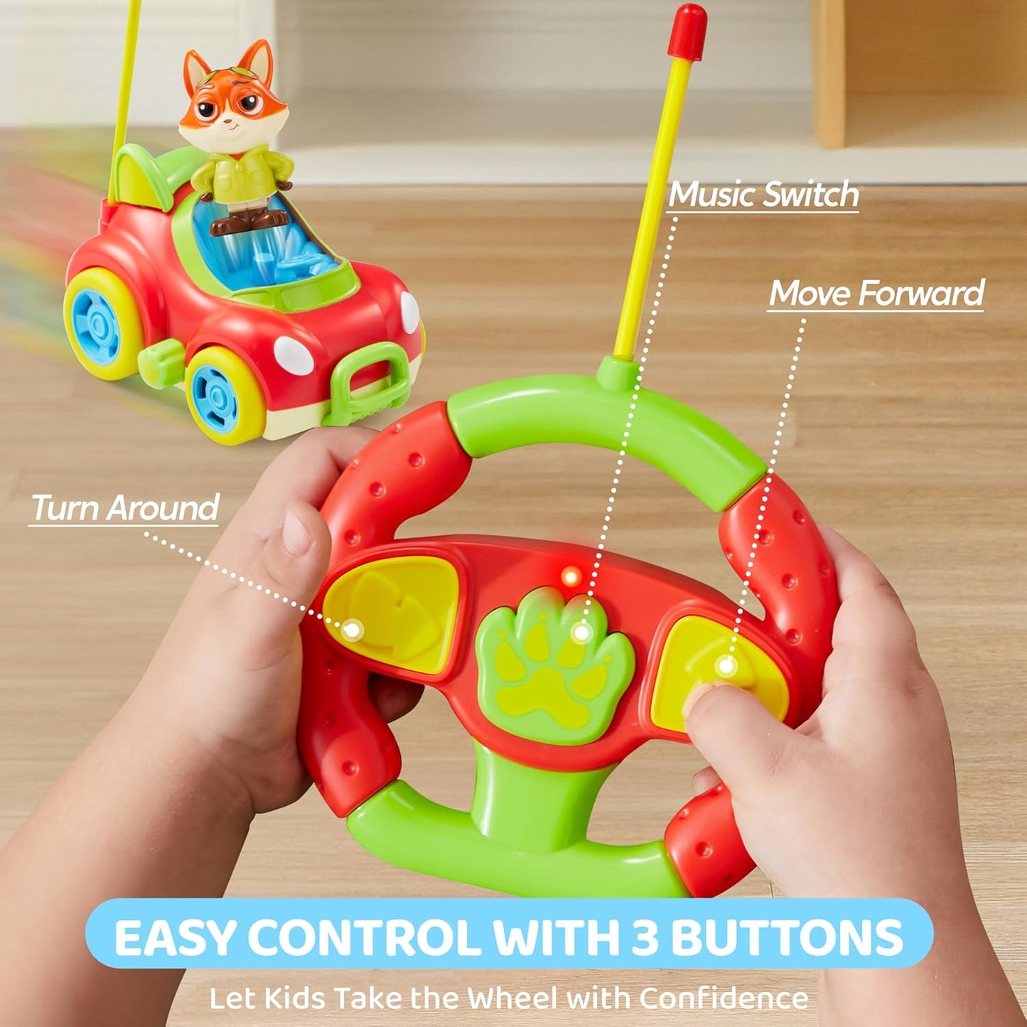 Remote Control Car for Toddlers, 2 Pack RC Cars with Figure Bump & Ejection Play, Kids Cartoon Toys with LED Lights, Music, Volume Control, Christmas Birthday Gift for Boys & Girls