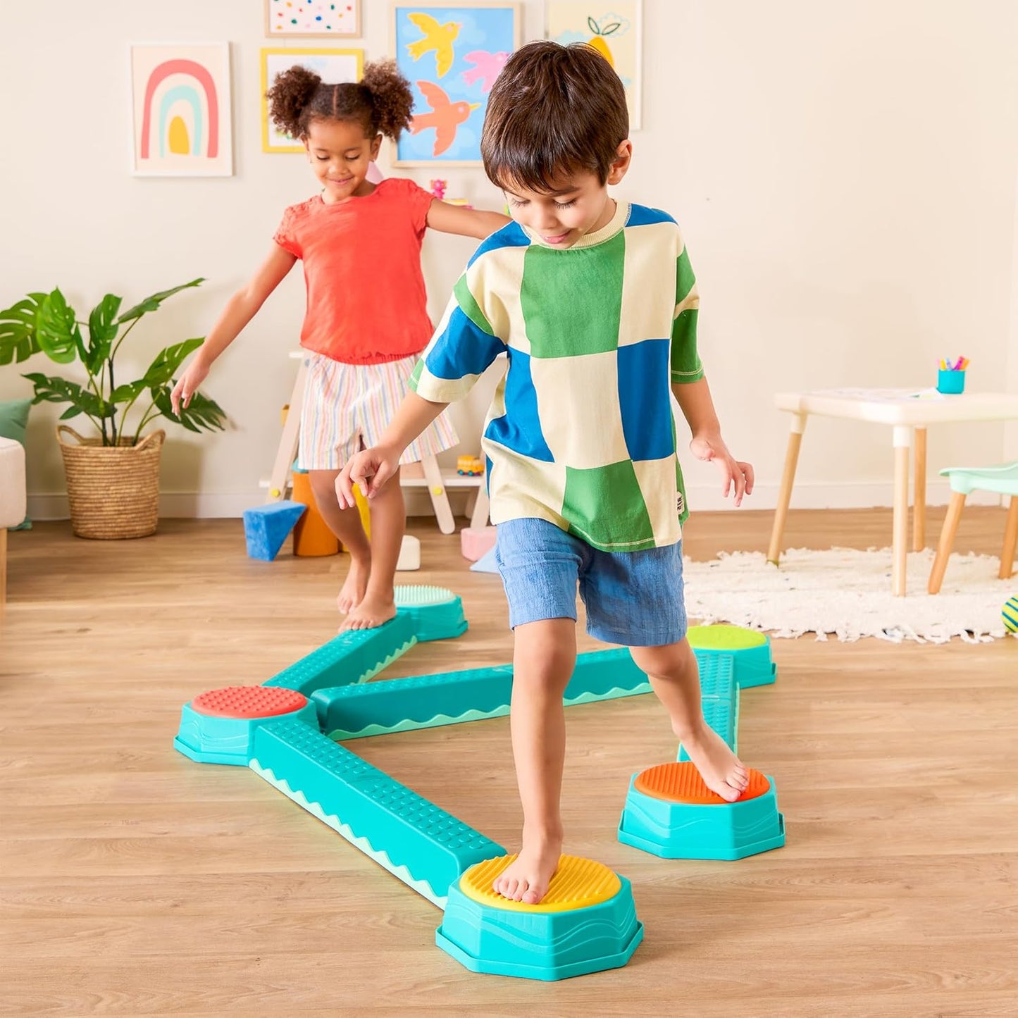B. Toys – Balance Beam for Kids – Interlocking Balancing Beams – 5 Sensory Pads & 8 Beams – Active Play for Toddlers, Kids – 3 Years + – Balance & Build Set