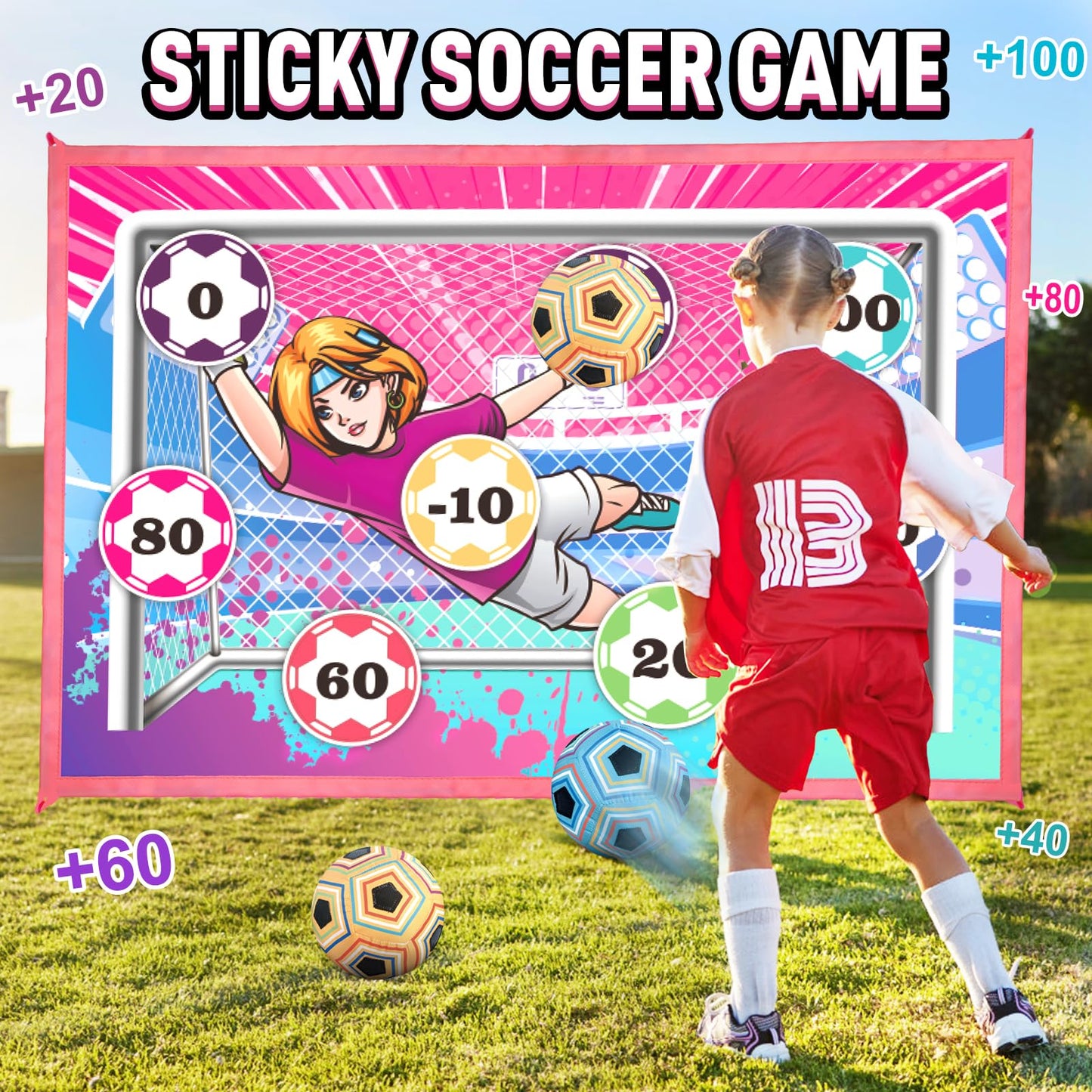 VATOS Toy Soccer Ball Game Set for Boys and Girls, Indoor Outdoor Backyard Toss Soccer Goal Game with 2 Balls, 1 Flannel Target, Soccer Toys for 3-5 6-8 8-12 Years Old Kids Birthday