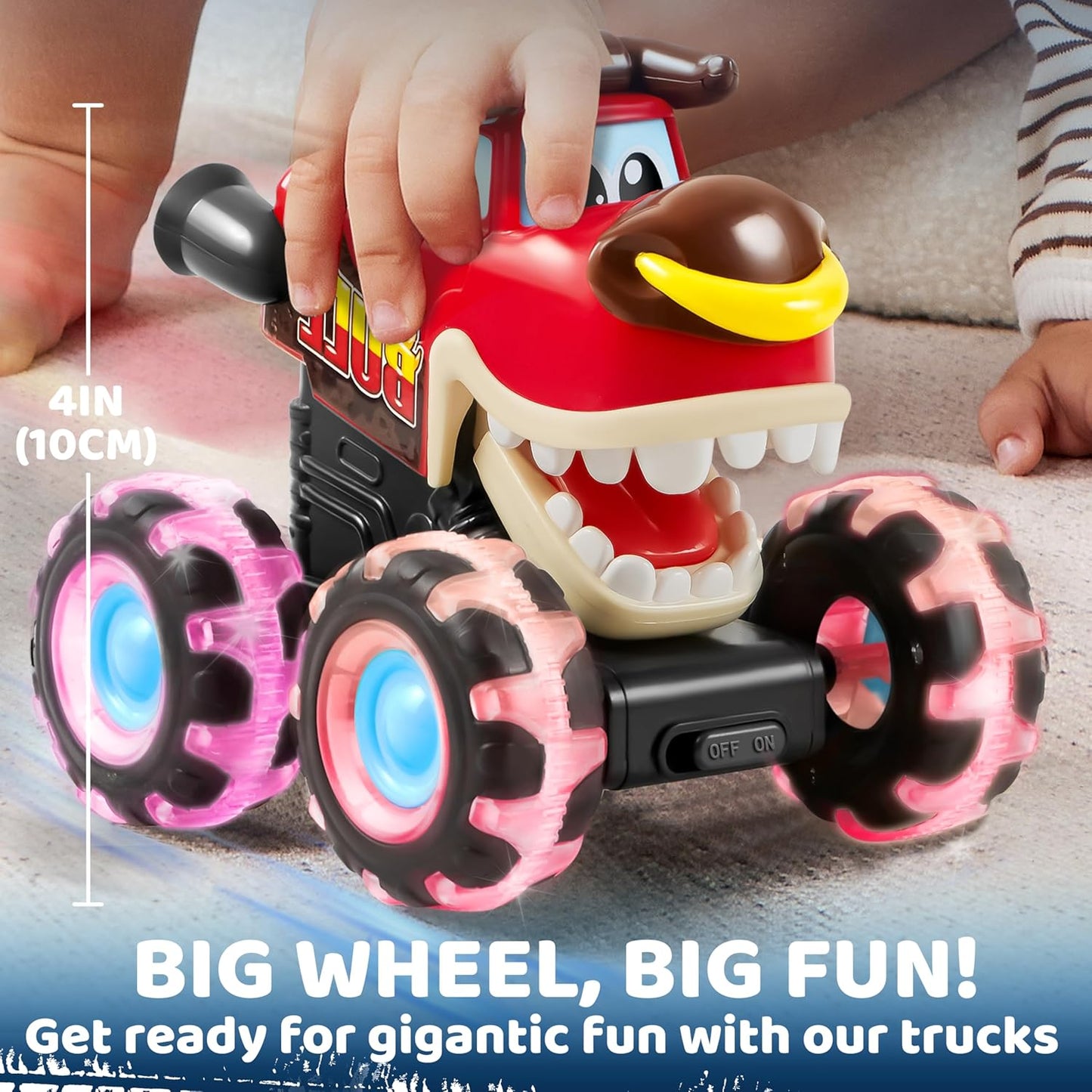 JOYIN 3 Pack Monster Truck Toy - Motion Activated Light-Up Cars for Toddlers - Monster Treads Lightning Wheels - Baby Toy Present - Press & Go Cars for Boys Girls Birthday Gifts Easter Basket Stuffer