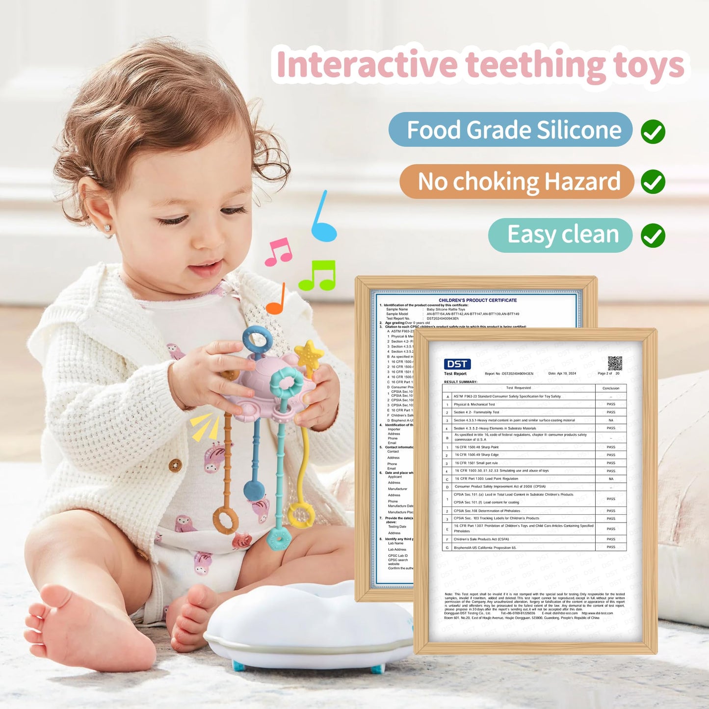 Montesorri-Toys - Pull String Toys for Baby - Made of 100% Food Grade Silicone with Built-in Rattle Function and Easy to Clean Design (Blue)