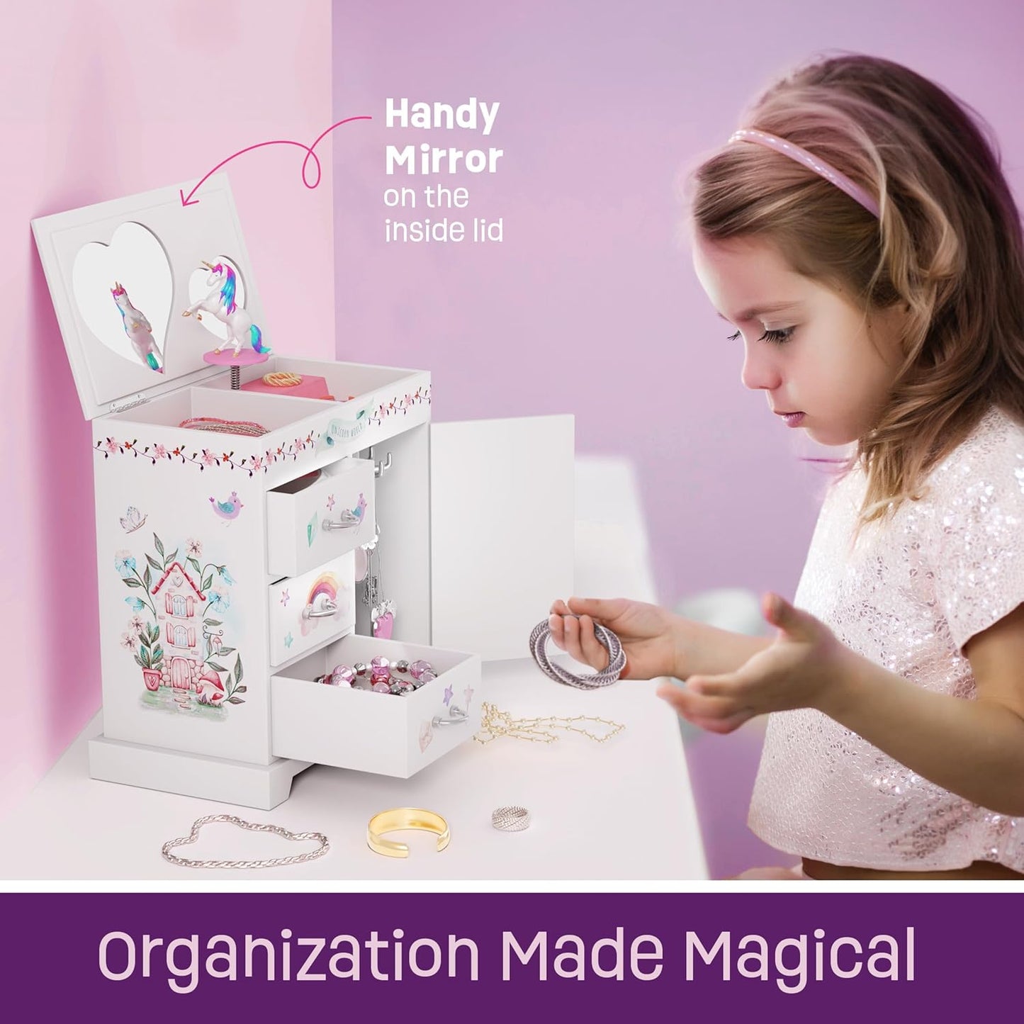 Unicorn Musical Jewelry Box for Kids - Gifts for Girls, Ages 3-8, Best Princess Room Toys Gift for Age 3, 4, 5, 6, 7, 8 Year Old Little Girl - Birthday Present Toy Ideas Music