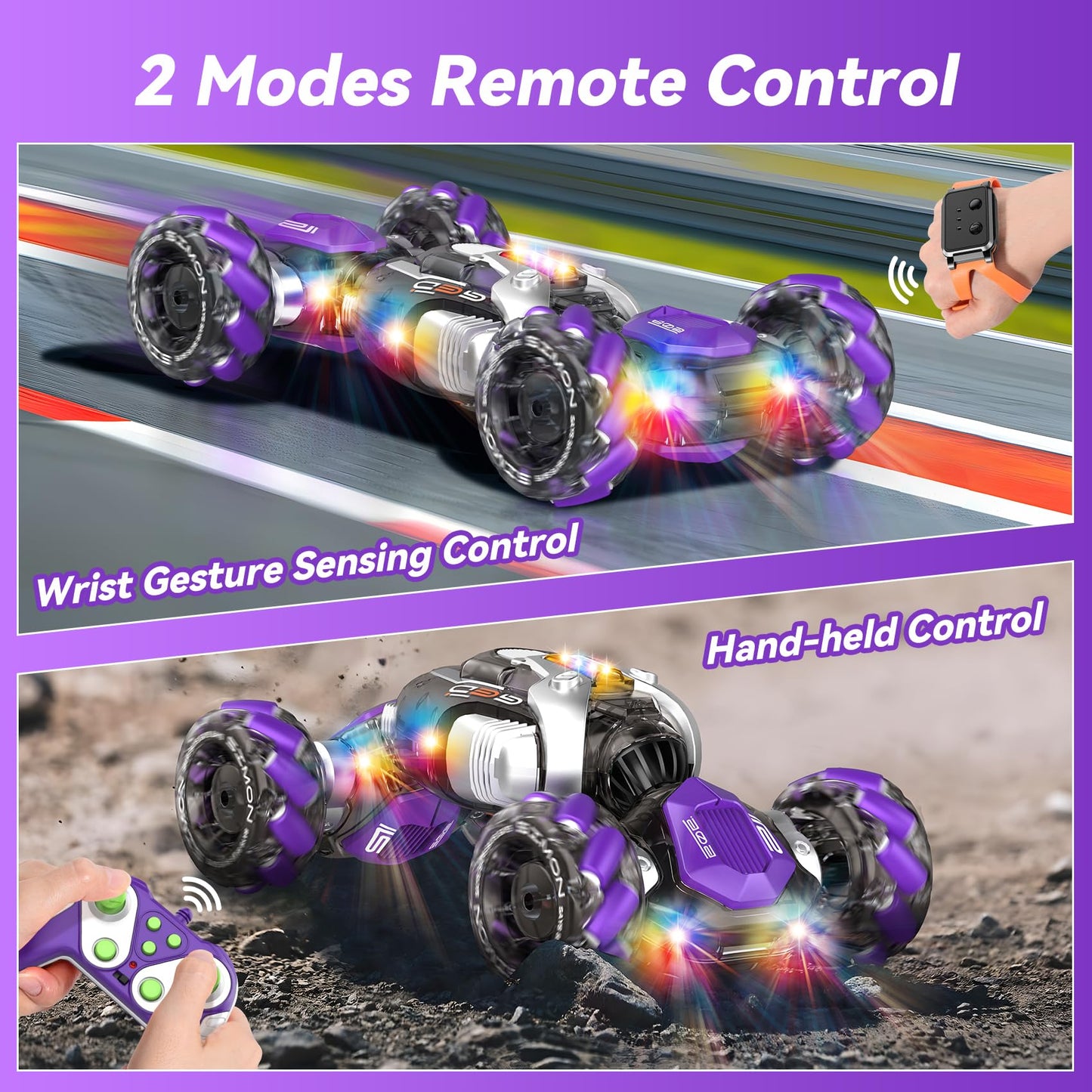 Gesture Sensing RC Stunt Car, 360° Rotating 4WD Remote Control Transform Hand Controlled Car - Fun Toys for 6 7 8 9 10 11 12 13 Year Old Boys Girls Birthday Gifts
