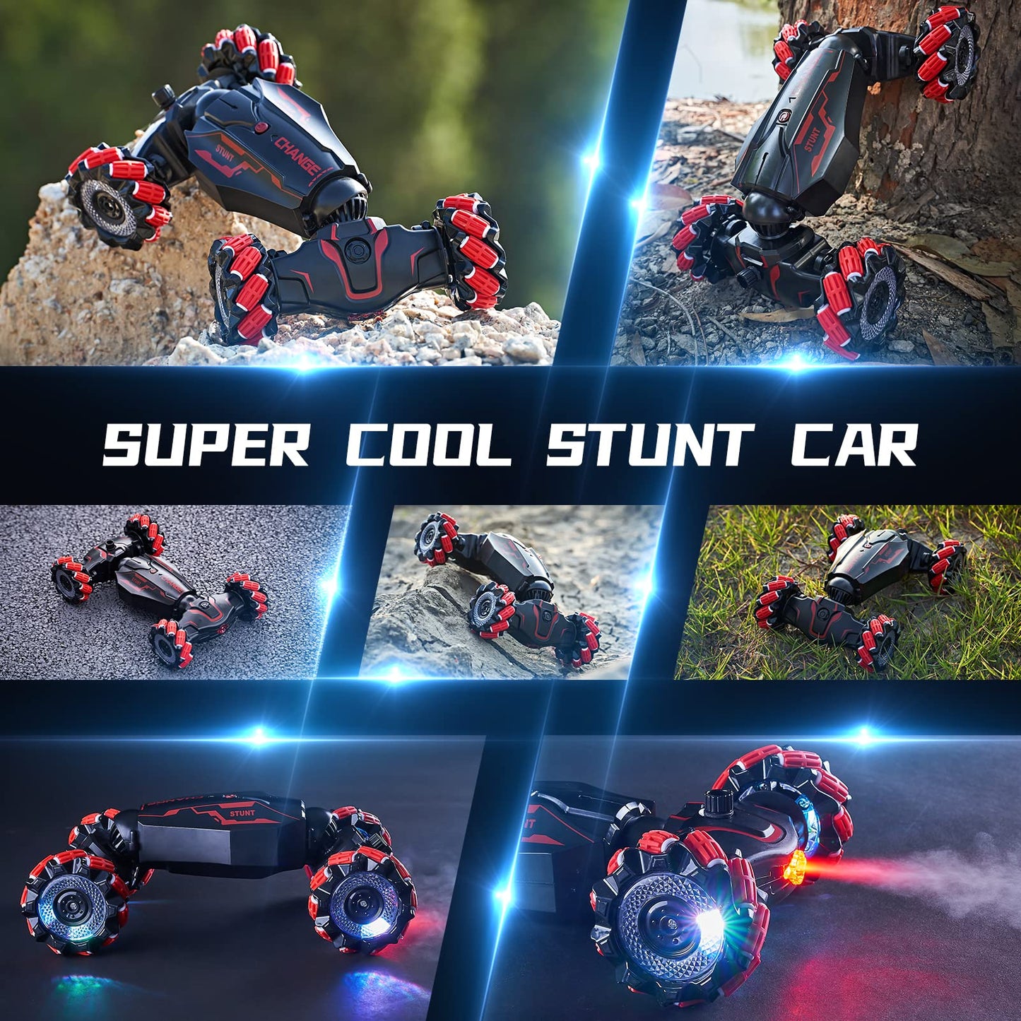 4WD Remote Control Gesture Sensor Car,Hand Controlled RC Stunt Car,Double-Sided Vehicle 360° Rotation with Light and Music Spray, Watch Toy Cars for Boys & Girls Birthday