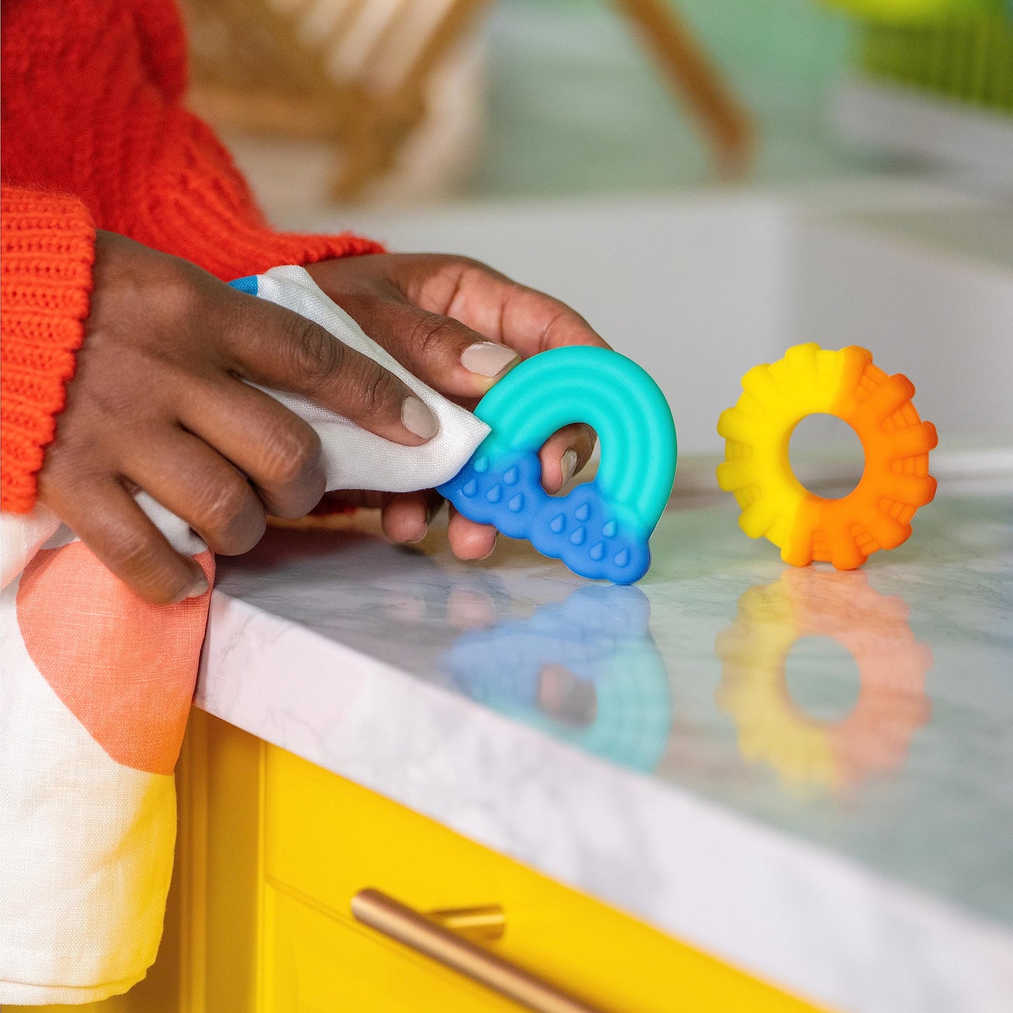 Bright Starts Grab & Spin Baby Rattle & BPA-Free Teether Toy, Ages 3 Months+