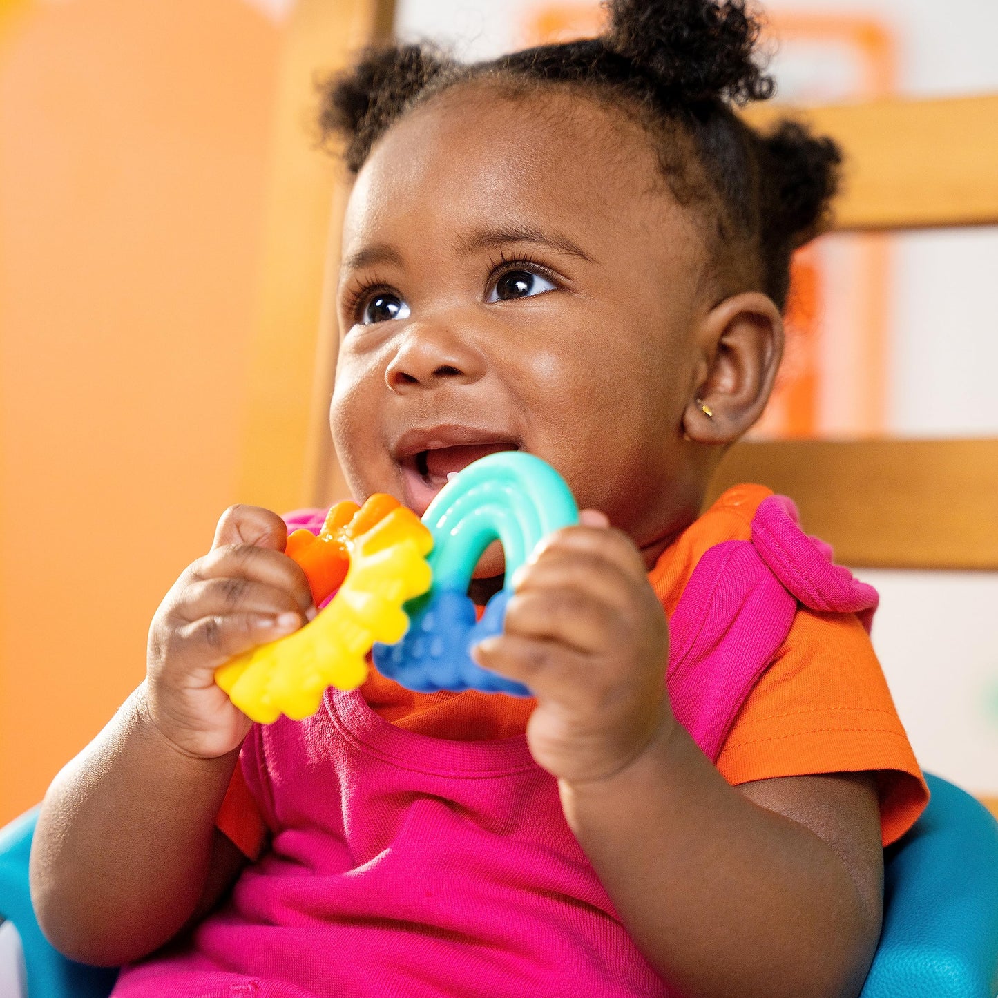 Bright Starts Grab & Spin Baby Rattle & BPA-Free Teether Toy, Ages 3 Months+