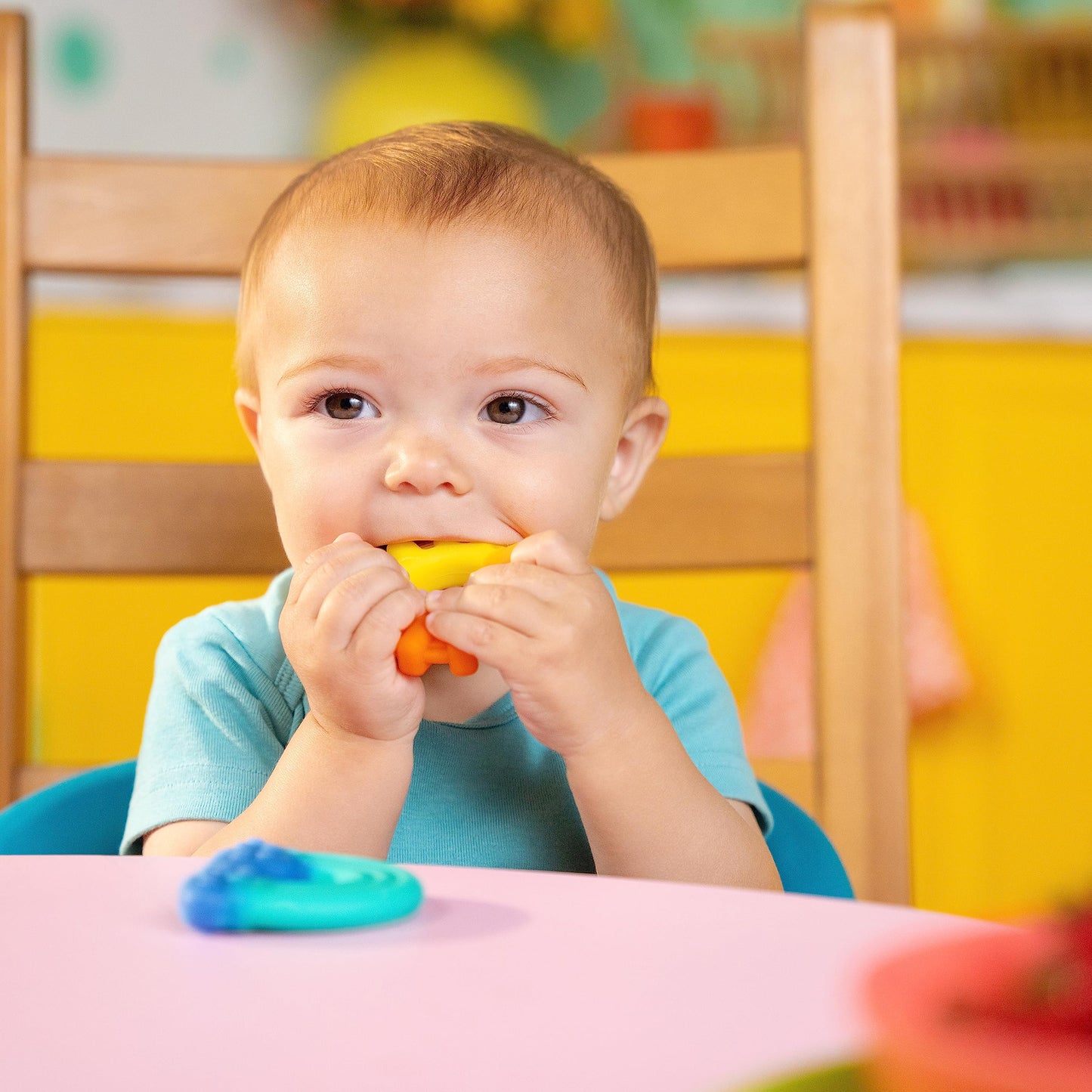 Bright Starts Grab & Spin Baby Rattle & BPA-Free Teether Toy, Ages 3 Months+