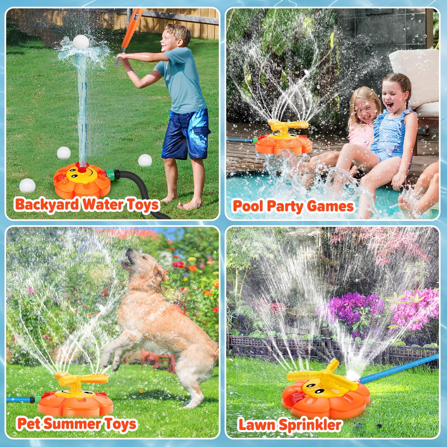 Water Sprinkler for Kids Toddlers Sprinklers with Roating Spray Nozzles Attaches Garden Water Hose Outdoor Play Outside Toys 1-3 2-4 Summer Backyard Lawn Game Yard Water Toy for Kids 3-5 4-8 Boy Girl