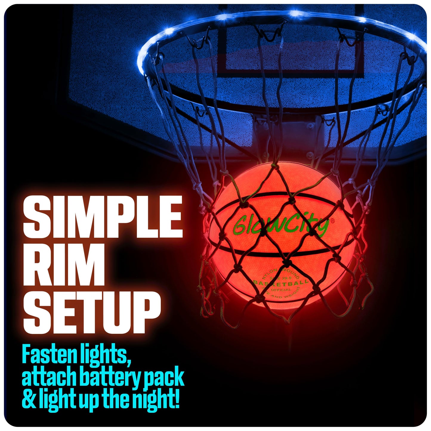 GlowCity Glow in The Dark Basketball for Teen Boy - Glowing Red Basket Ball, Light Up LED Toy for Night Ball Games - Sports Stuff & Gadgets for Kids Age 8 Years Old and Up. Great Gift for Boys & Girls
