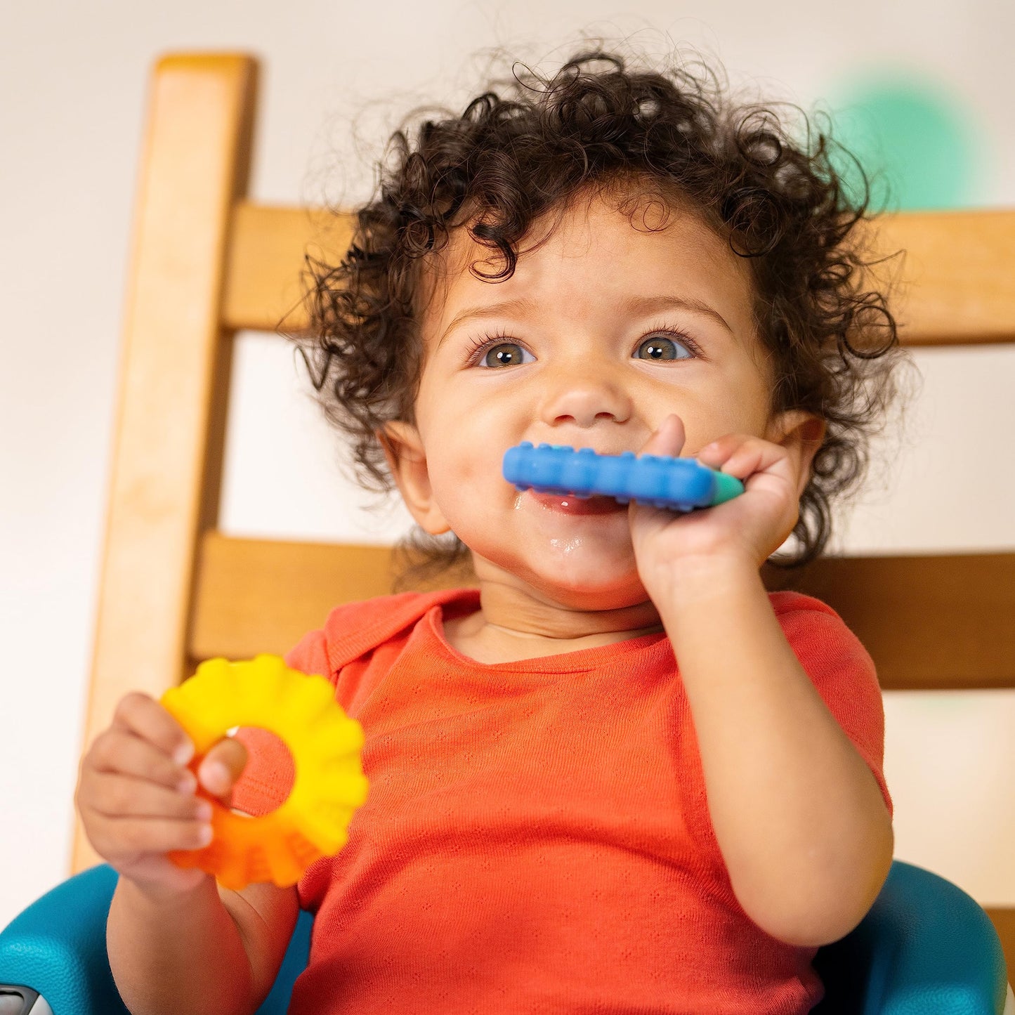 Bright Starts Grab & Spin Baby Rattle & BPA-Free Teether Toy, Ages 3 Months+