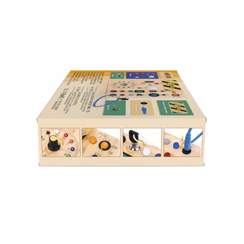 Busy Board, Montessori Toy for 1-3 Years Old, Wooden Toddler Sensory Travel Toy, Ideal Gift for 1+ Year Old Boys (Busy Board Plus V2), Medium, Yellow