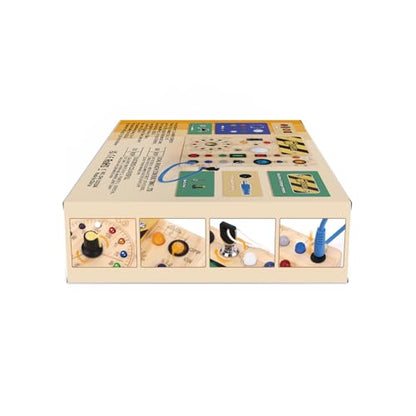 Busy Board, Montessori Toy for 1-3 Years Old, Wooden Toddler Sensory Travel Toy, Ideal Gift for 1+ Year Old Boys (Busy Board Plus V2), Medium, Yellow