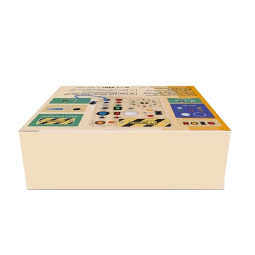 Busy Board, Montessori Toy for 1-3 Years Old, Wooden Toddler Sensory Travel Toy, Ideal Gift for 1+ Year Old Boys (Busy Board Plus V2), Medium, Yellow