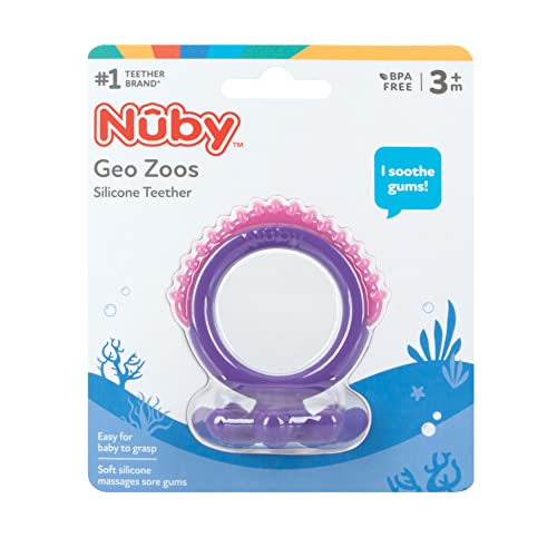 Nuby Geo Zoos Massaging Teether - Baby Teething Toy - Soft Easy Grip - 3+ Months - Elephant
