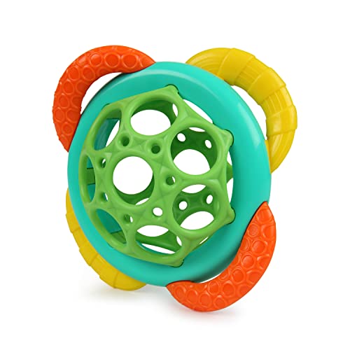 Bright Starts Grab & Spin Baby Rattle & BPA-Free Teether Toy, Ages 3 Months+