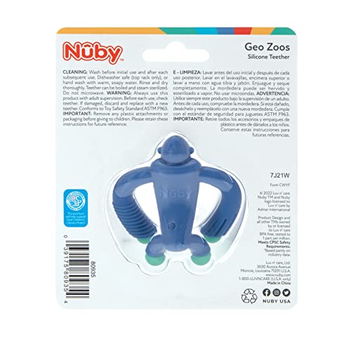 Nuby Geo Zoos Massaging Teether - Baby Teething Toy - Soft Easy Grip - 3+ Months - Elephant