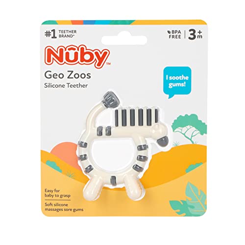 Nuby Geo Zoos Massaging Teether - Baby Teething Toy - Soft Easy Grip - 3+ Months - Elephant
