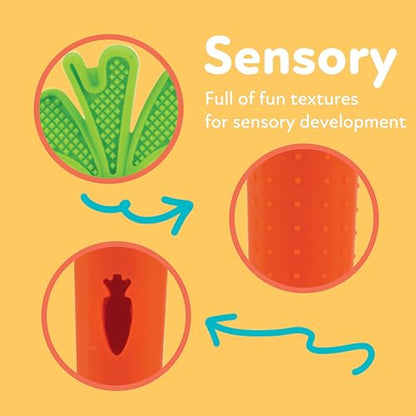 Nuby Silicone Carrot Tube Teether - Baby Teething Toy - Massaging Bristles for Sore Gums - 3+ Months