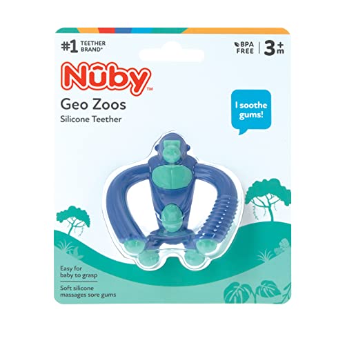 Nuby Geo Zoos Massaging Teether - Baby Teething Toy - Soft Easy Grip - 3+ Months - Elephant
