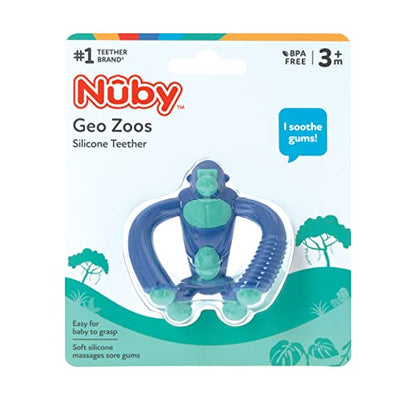 Nuby Geo Zoos Massaging Teether - Baby Teething Toy - Soft Easy Grip - 3+ Months - Elephant