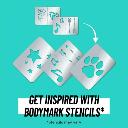 BodyMark Temporary Tattoo Markers, 8-Count Color Collection, Skin-Safe & Cosmetic Quality, Cruelty-Free, Long-Lasting, Flexible Brush Tip, Stencils Included