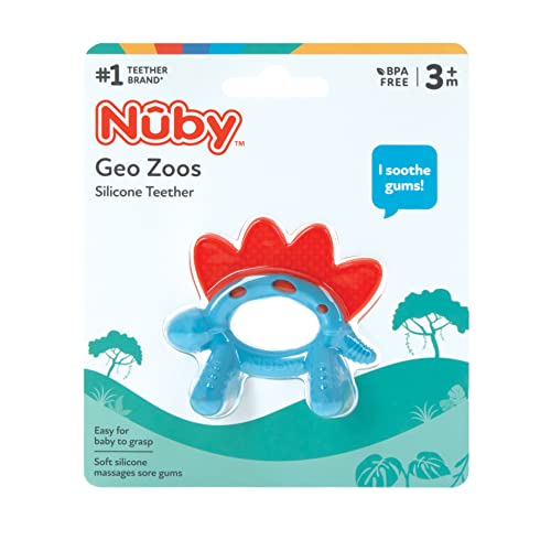 Nuby Geo Zoos Massaging Teether - Baby Teething Toy - Soft Easy Grip - 3+ Months - Elephant