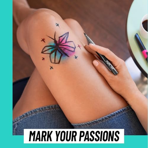 BodyMark Temporary Tattoo Markers, 8-Count Color Collection, Skin-Safe & Cosmetic Quality, Cruelty-Free, Long-Lasting, Flexible Brush Tip, Stencils Included