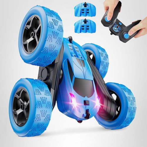 Remote Control Car, RC Cars Toys for Kids Ages 6-12, 4WD Stunt Car with LED Lights & 360° Flips, 2.4GHz, Upgraded USB-C Modular Batteries, 8-10 Year Old Boys Birthday Gift 1-Blue