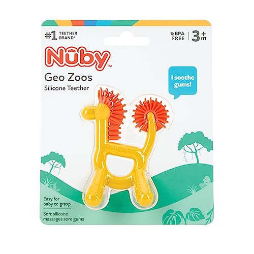 Nuby Geo Zoos Massaging Teether - Baby Teething Toy - Soft Easy Grip - 3+ Months - Elephant