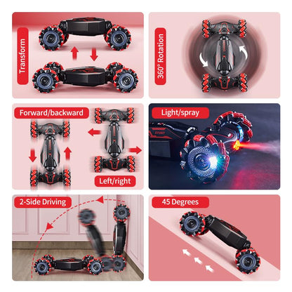 4WD Remote Control Gesture Sensor Car,Hand Controlled RC Stunt Car,Double-Sided Vehicle 360° Rotation with Light and Music Spray, Watch Toy Cars for Boys & Girls Birthday