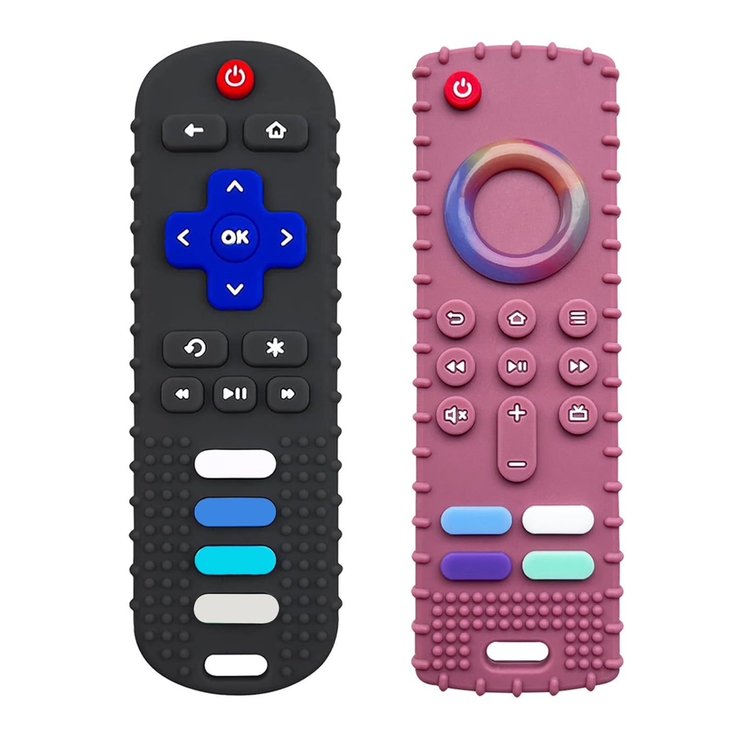 YAPROMO Baby Teething Toys,Reomte Teether Toys, Silicone Chew Toy for Babies 18+ Months, Remote Control Shape Teething Toys, Early Educational Toy BPA Free & Refrigerator Safe (Black02 & Pink01)