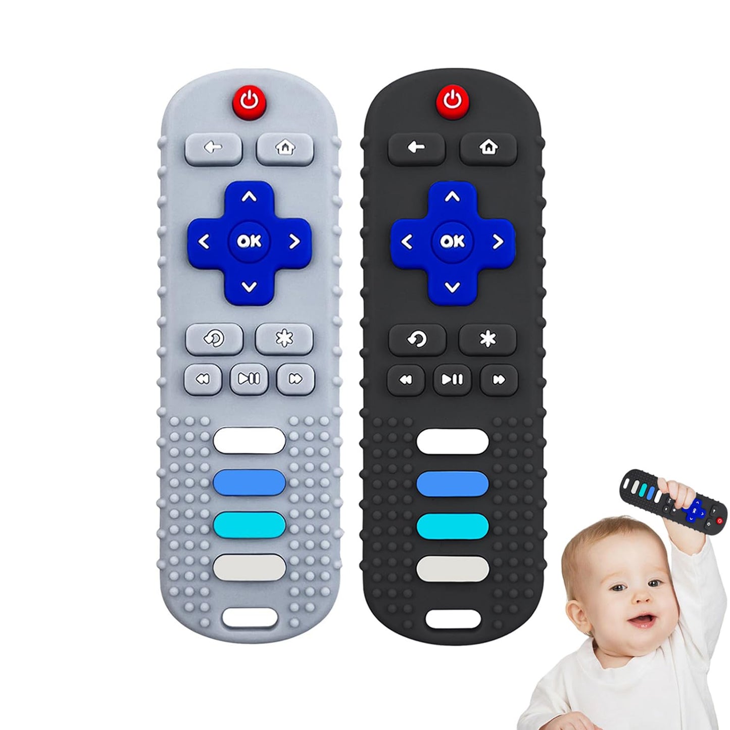YAPROMO Baby Teething Toys,Reomte Teether Toys, Silicone Chew Toy for Babies 18+ Months, Remote Control Shape Teething Toys, Early Educational Toy BPA Free & Refrigerator Safe (Black02 & Pink01)