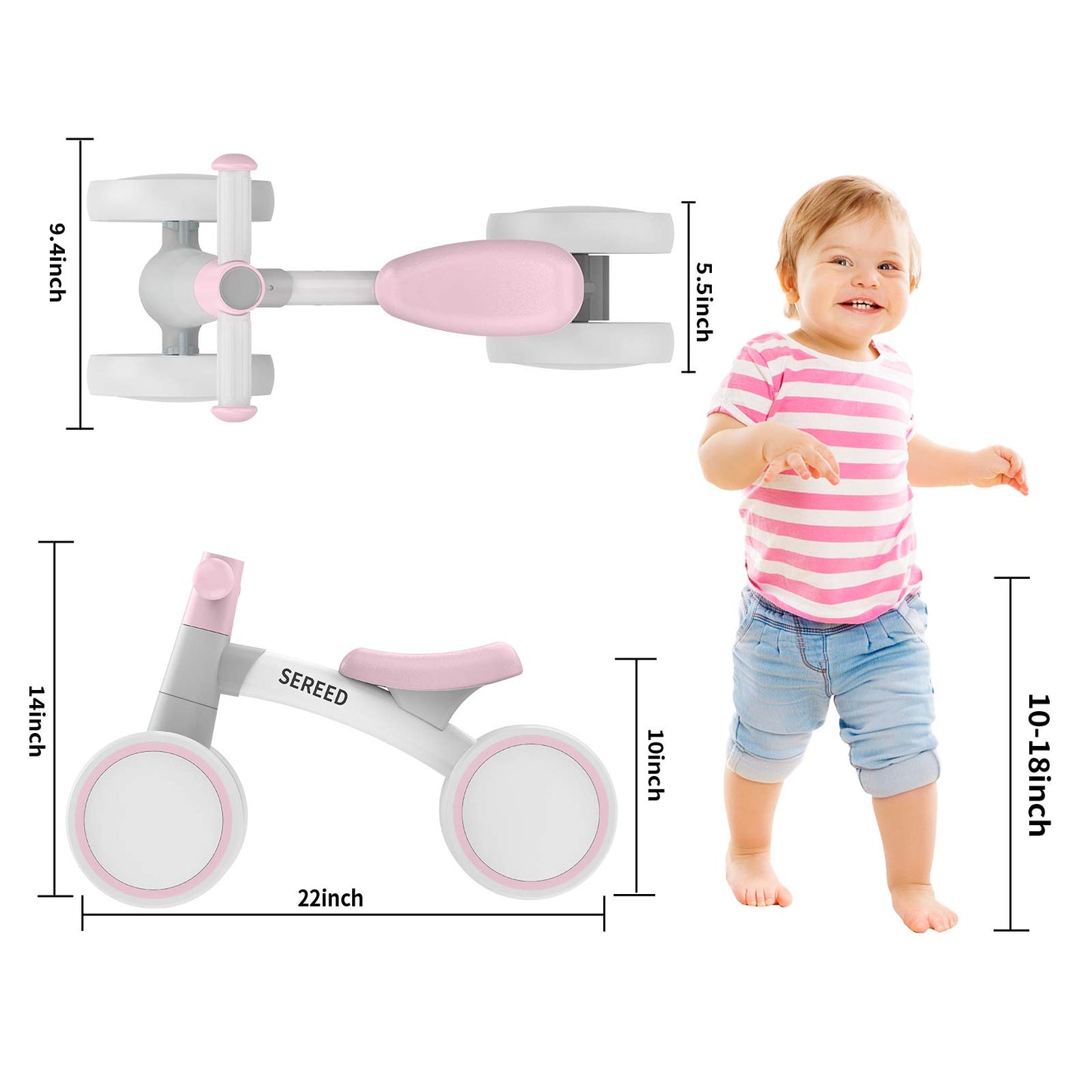 SEREED Baby Balance Bike for 1 Year Old Boys Girls 12-24 Month Toddler Balance Bike, 4 Wheels Toddler First Bike, First Birthday Gifts