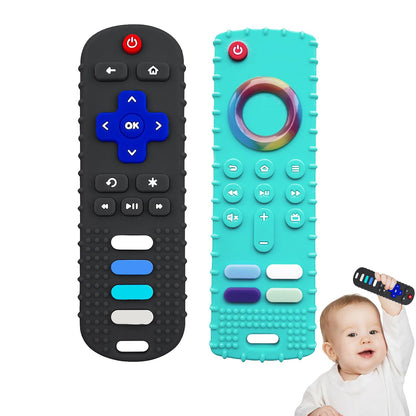 YAPROMO Baby Teething Toys,Reomte Teether Toys, Silicone Chew Toy for Babies 18+ Months, Remote Control Shape Teething Toys, Early Educational Toy BPA Free & Refrigerator Safe (Black02 & Pink01)