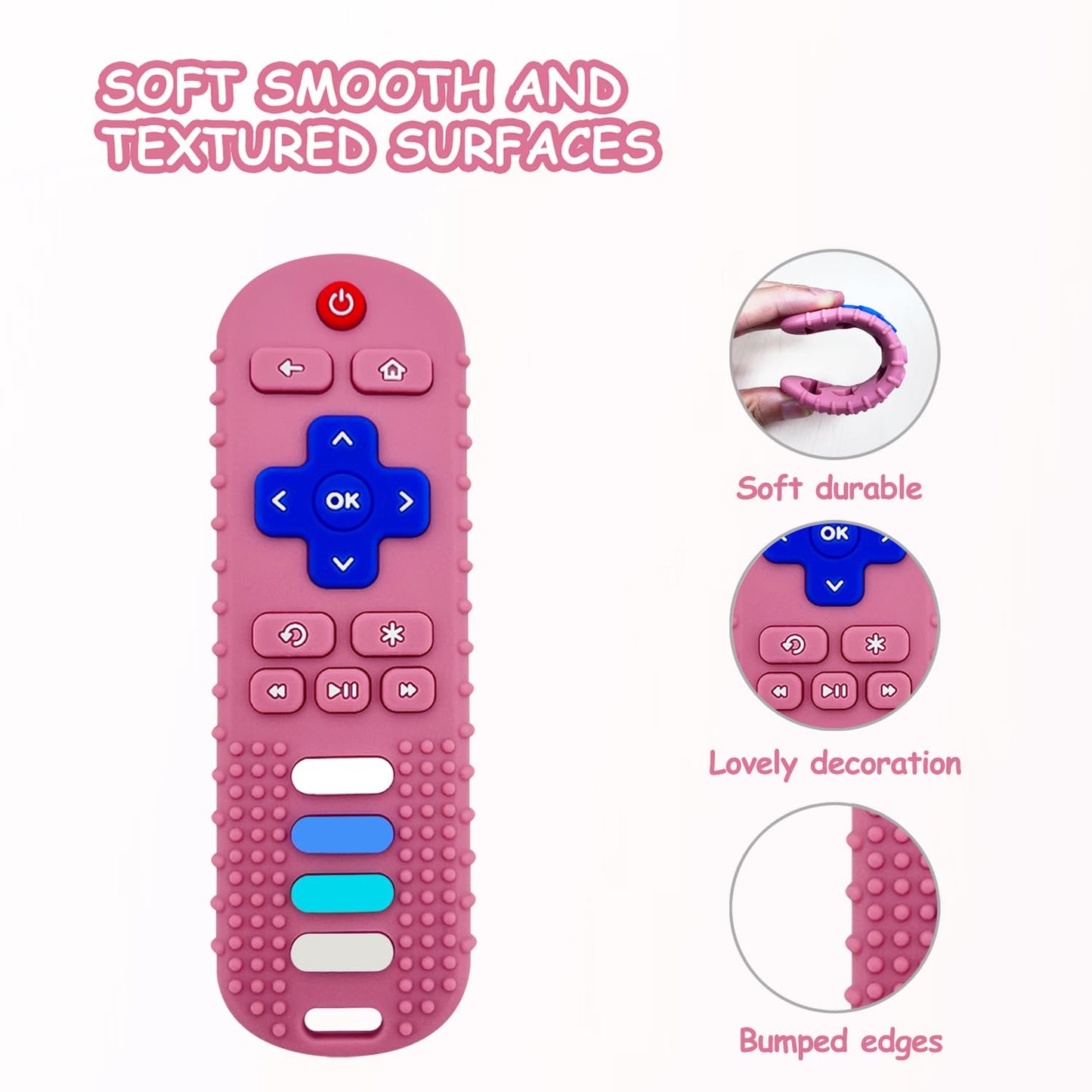 YAPROMO Baby Teething Toys,Reomte Teether Toys, Silicone Chew Toy for Babies 18+ Months, Remote Control Shape Teething Toys, Early Educational Toy BPA Free & Refrigerator Safe (Black02 & Pink01)