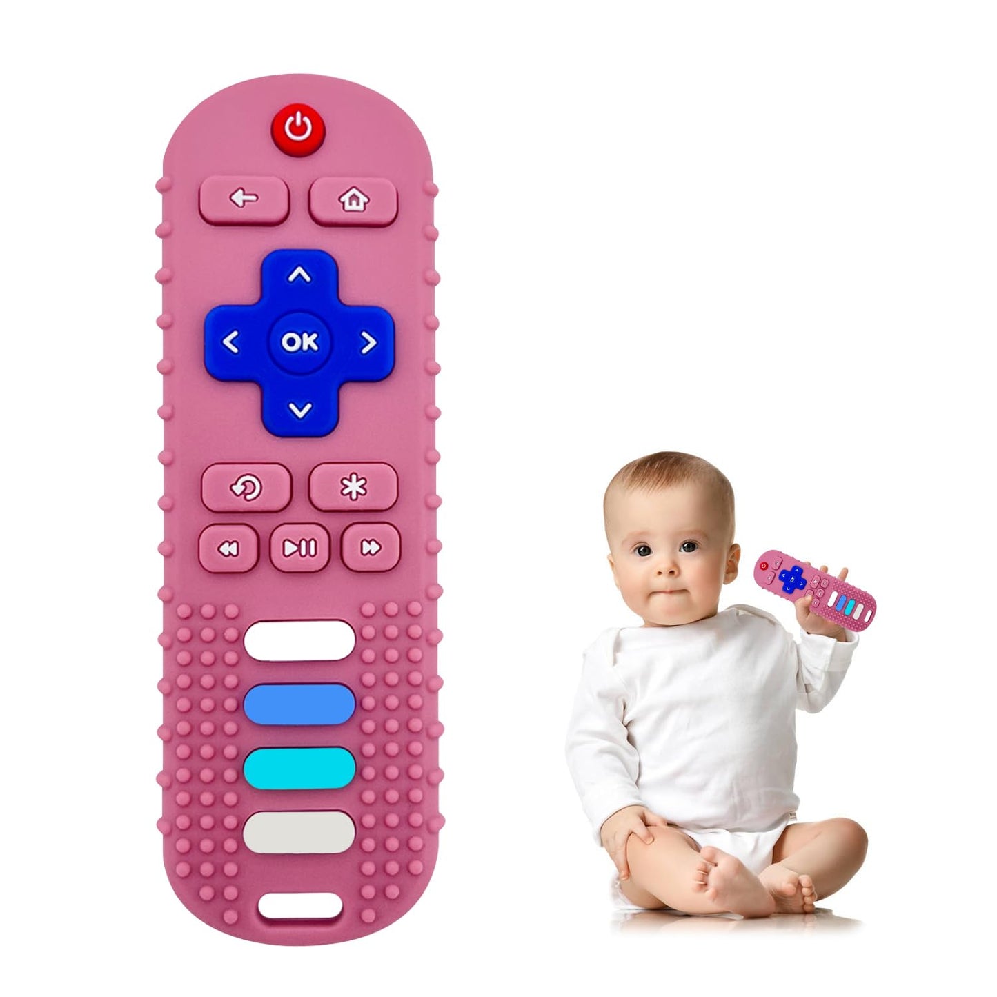 YAPROMO Baby Teething Toys,Reomte Teether Toys, Silicone Chew Toy for Babies 18+ Months, Remote Control Shape Teething Toys, Early Educational Toy BPA Free & Refrigerator Safe (Black02 & Pink01)