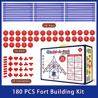 V-Opitos 180 Pack Fort Building Kits for Kids Age 4, 5, 6, 7, 8+ Years Old, Creative STEM Building Toys for DIY Castles, Tunnels, Play Tent, Ideal Christmas, Birthday Gifts for Boys & Girls
