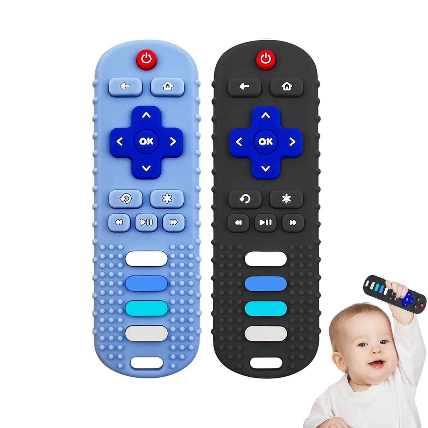 YAPROMO Baby Teething Toys,Reomte Teether Toys, Silicone Chew Toy for Babies 18+ Months, Remote Control Shape Teething Toys, Early Educational Toy BPA Free & Refrigerator Safe (Black02 & Pink01)