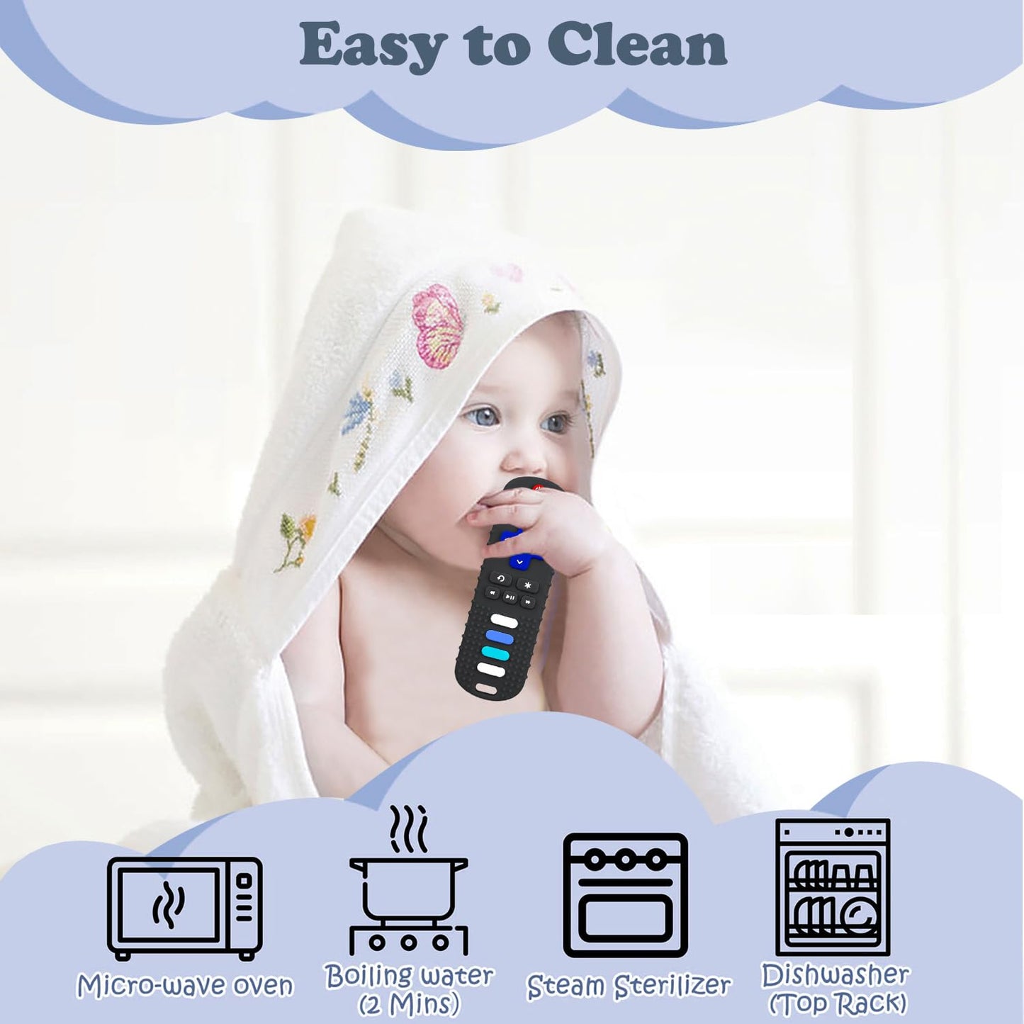 YAPROMO Baby Teething Toys,Reomte Teether Toys, Silicone Chew Toy for Babies 18+ Months, Remote Control Shape Teething Toys, Early Educational Toy BPA Free & Refrigerator Safe (Black02 & Pink01)