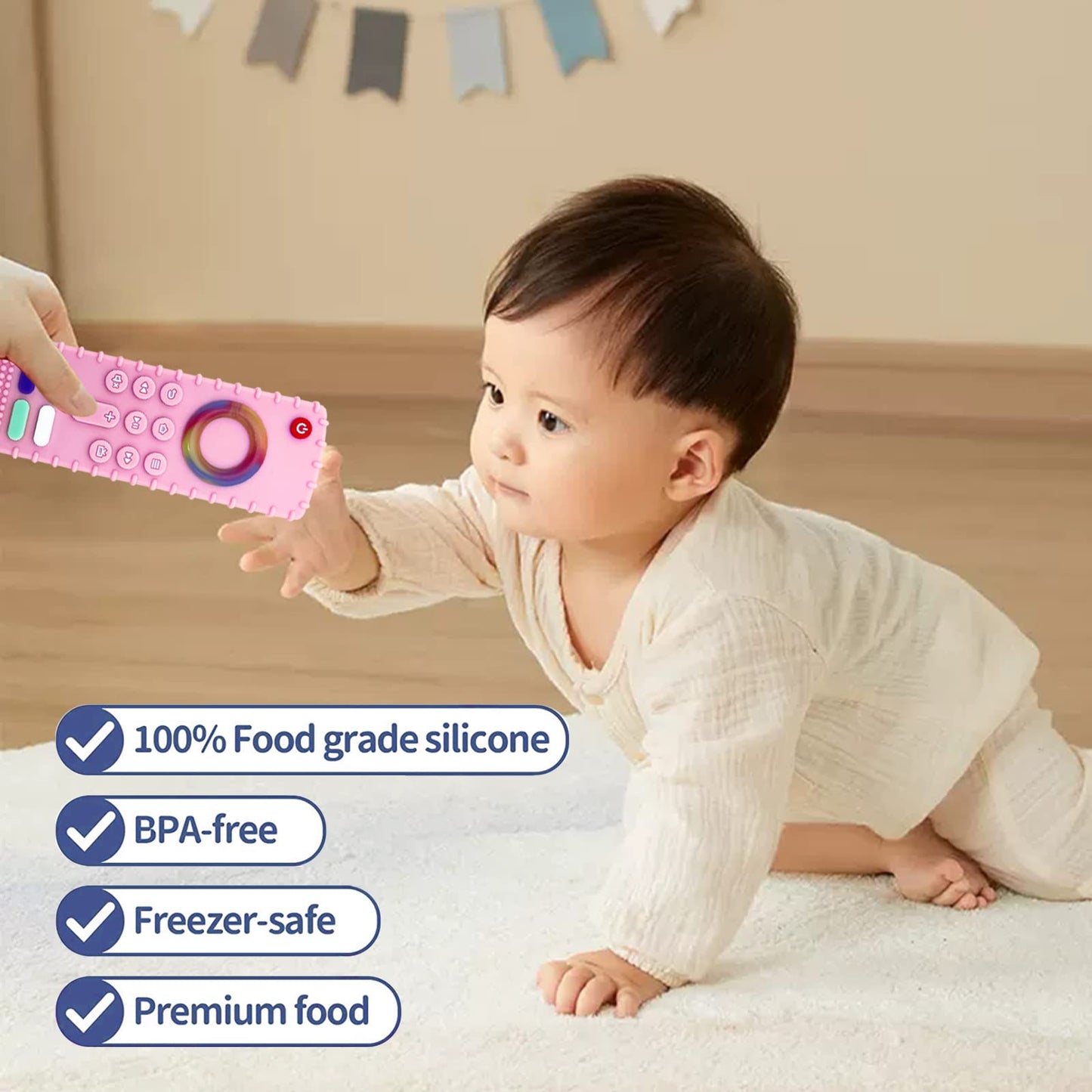 YAPROMO Baby Teething Toys,Reomte Teether Toys, Silicone Chew Toy for Babies 18+ Months, Remote Control Shape Teething Toys, Early Educational Toy BPA Free & Refrigerator Safe (Black02 & Pink01)