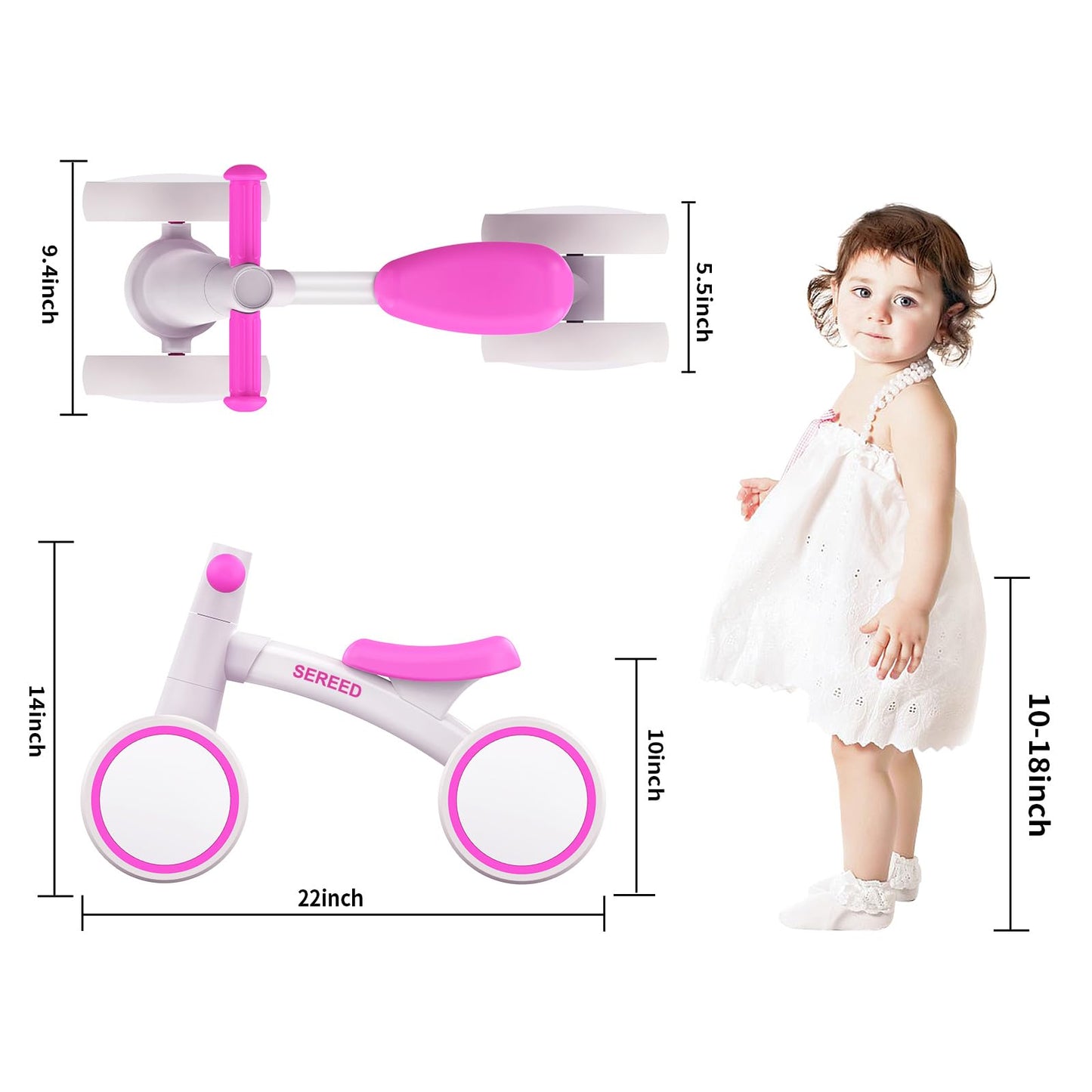 SEREED Baby Balance Bike for 1 Year Old Boys Girls 12-24 Month Toddler Balance Bike, 4 Wheels Toddler First Bike, First Birthday Gifts