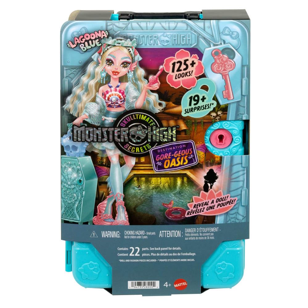 Monster High Skulltimate Secrets Draculaura Doll and Accessories Set, Destination: Gore-geous Oasis with Suitcase and 19+ Surprises Like Clothes